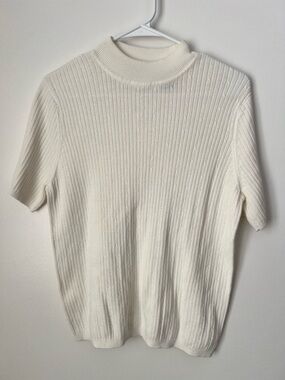 Laura Scott Cream Ribbed Mock Turtleneck Sweater